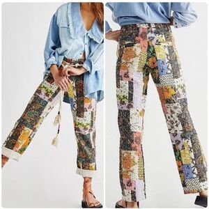 Free People “Roads Merge” multicolor patterned patchwork quilt pants